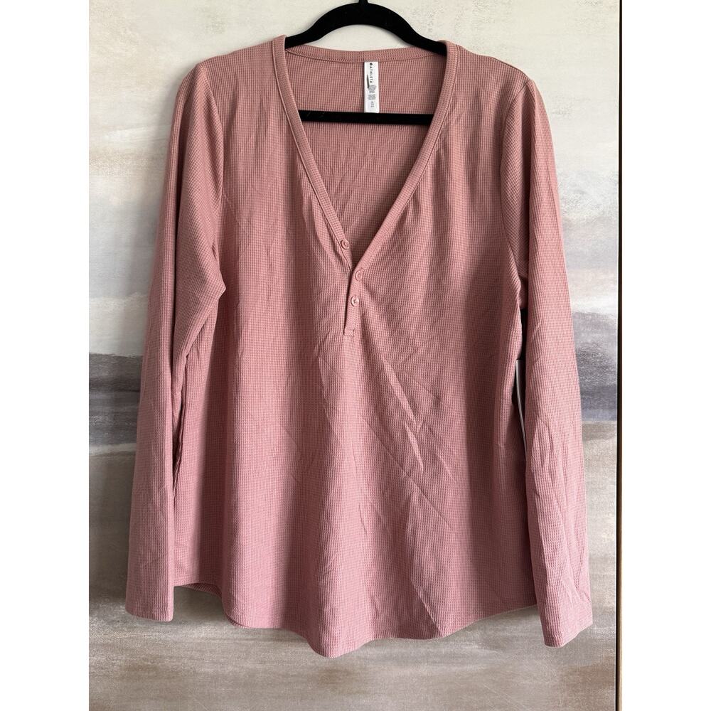 Athleta Womens Wind Down Waffle Knit Sleep Top Sz XL Mauve Long Sleeve